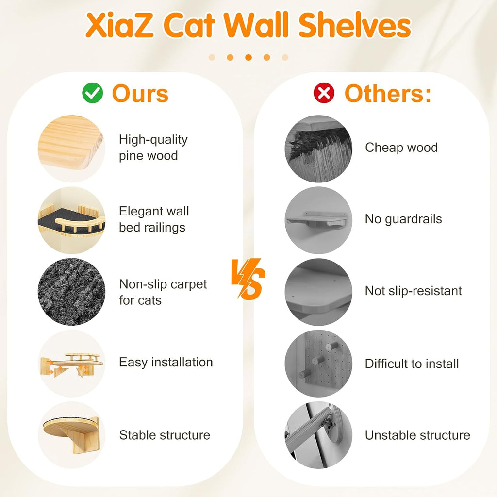 Cat Wall Shelves, Corner Cat Shelf with 3 Wide Perch Steps, Kitty Wall Climber Wooden Furniture up to 25lbs, Modern