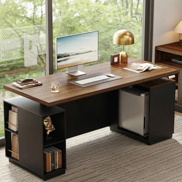 71" Executive Standing Desk with Privacy Panel, Black Walnut