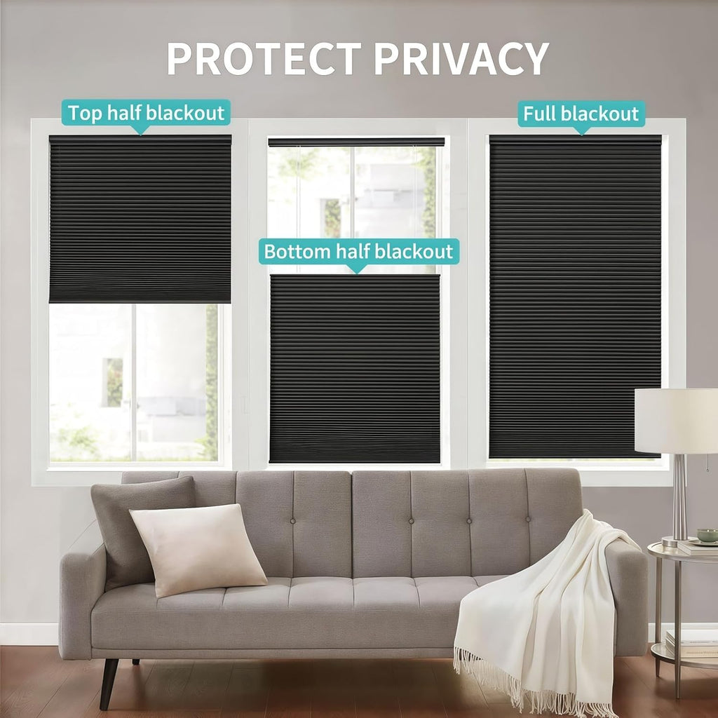 No Tools No Drill Blinds for Indoor Windows, Cordless Window Blinds Cellular Shades Top Down Bottom Up Blackout