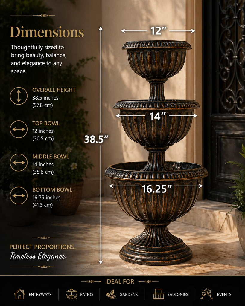 Triple Stacked Flower Bowl Urn Tier Planter for Outdoors, Bronze