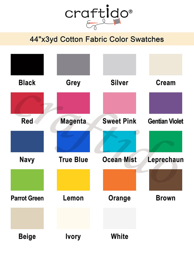 19 Options-100% Cotton Fabric by The Yard in Solid Color 44"Wide by 3yd (9 ft) -Medium Weight 5.2 oz-Soft Cotton for