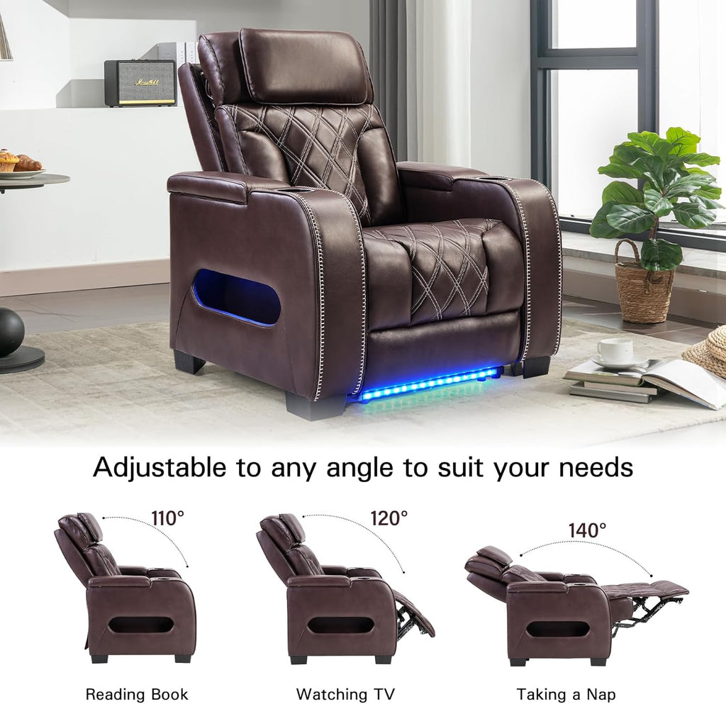 Electric Power Recliner Chair, PU Leather Home Theater Seating with Power Headrest