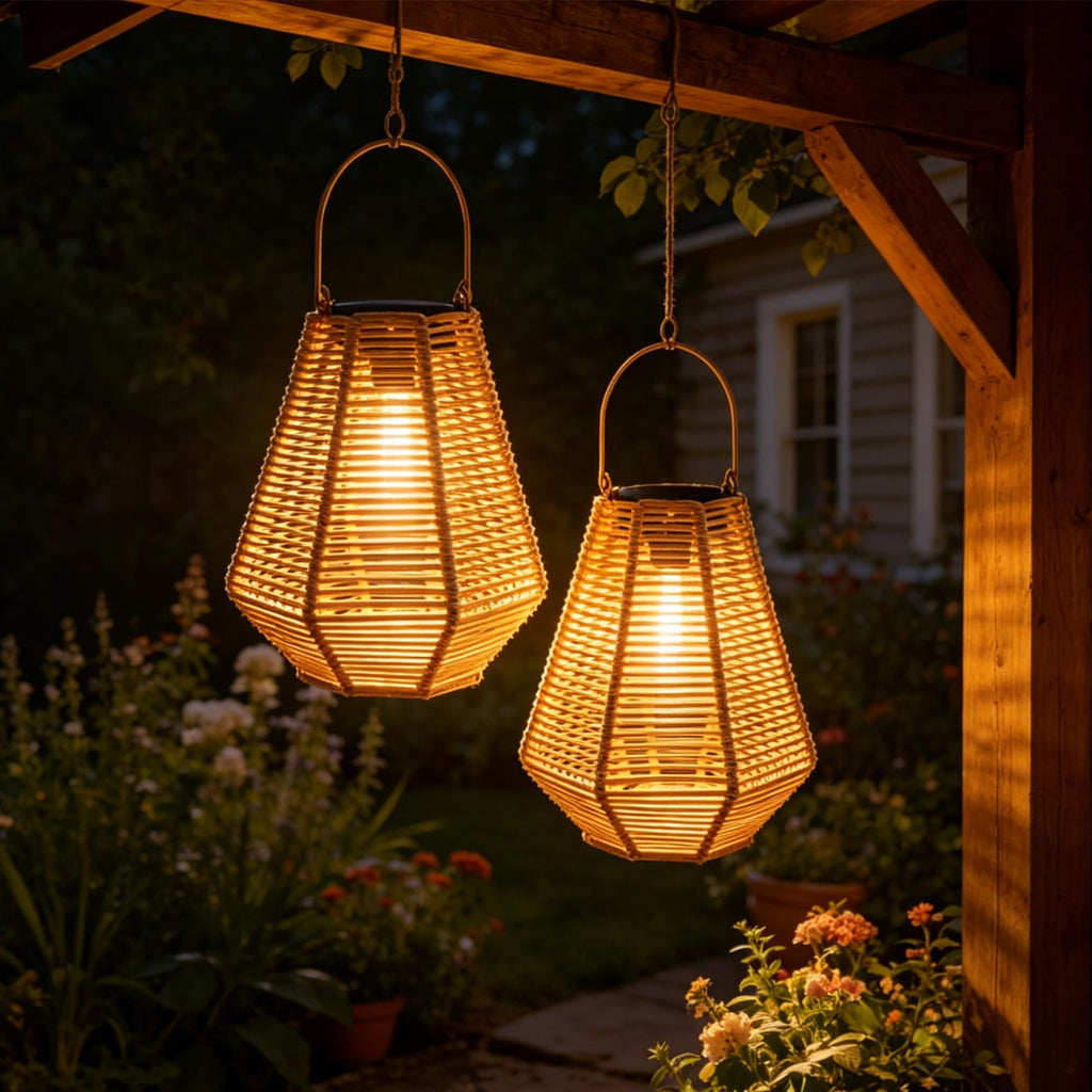 Solar Lantern Outdoor Waterproof, 4 Pack Rattan Hanging Lights
