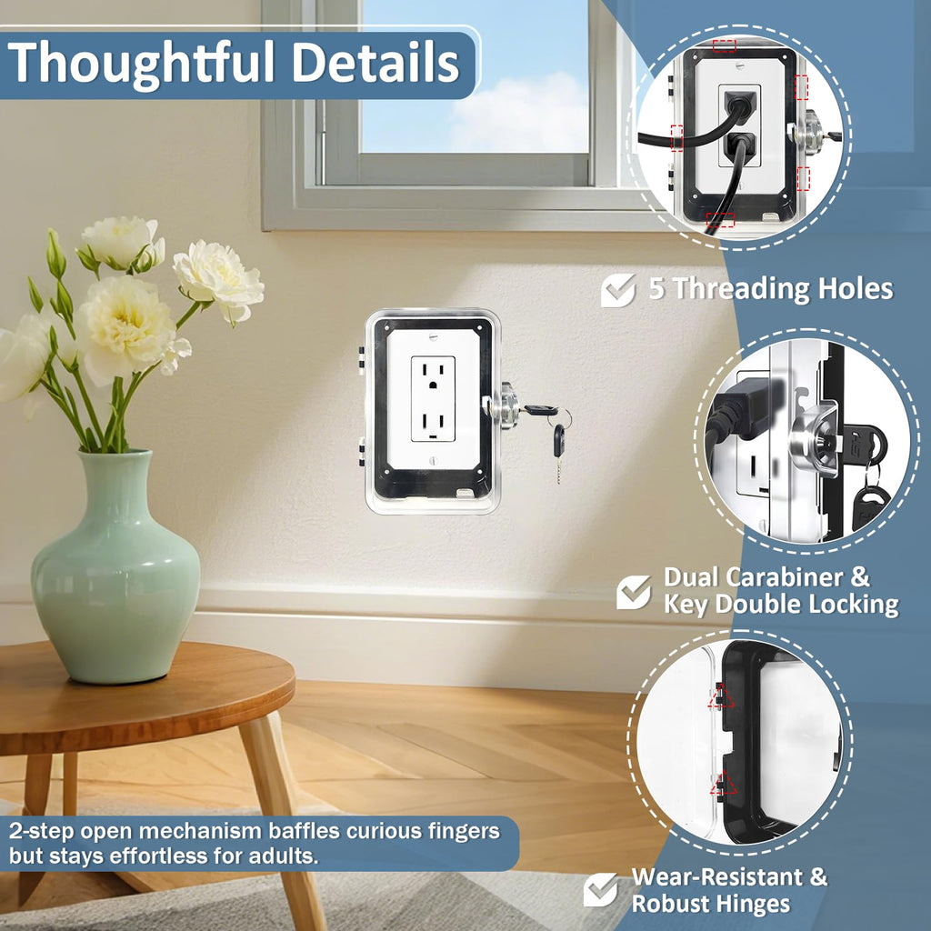 Child Proof Outlet Lock Box with 2 Durable Keys - Heavy Duty Safety Cover for Baby Proofing, Tool-Free Installation