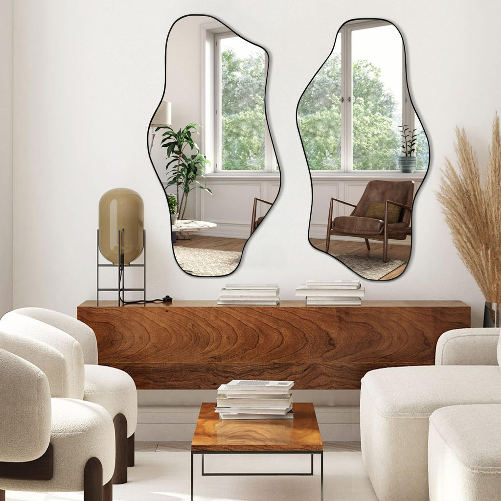 Irregular Mirror, 47.2"x23" Large Asymmetrical Wall Mirror, Odd Shaped Mirrors, Modern Abstract Frameless Mirrors