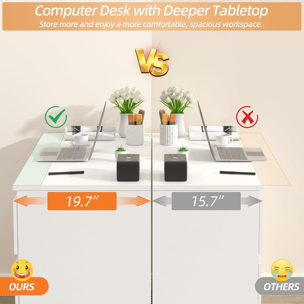 Computer Desk with 6 Drawers, 47'' Home Office Desk with Storage & Keyboard Shelf, White Gaming Desks