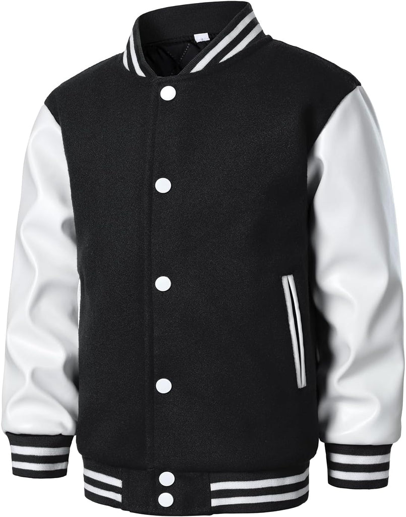 Boys Varsity Jackets Faux Leather Sleeve Bomber Coat