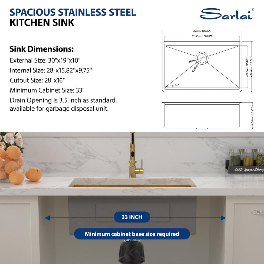 30 Inch Gold Undermount Kitchen Sink 30" x18" Gold Sinks Workstation