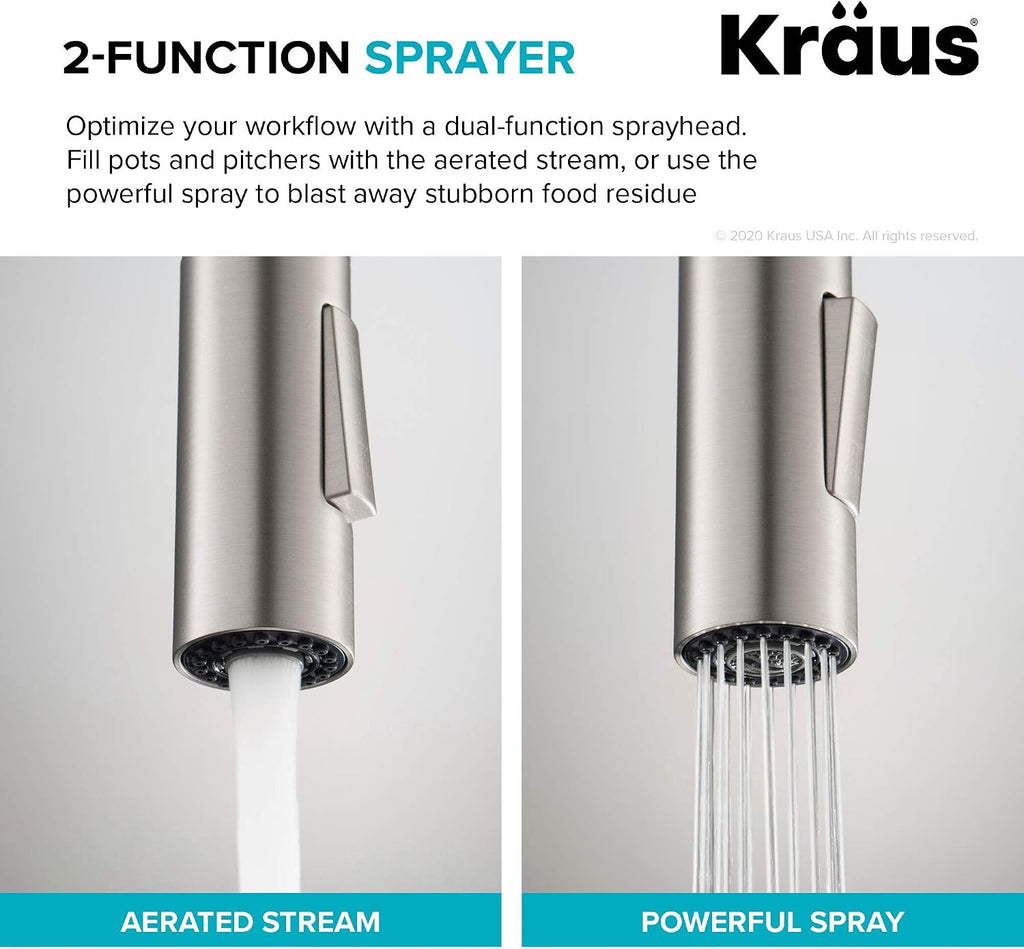 Spot Free Stainless Steel Pull Down Kitchen Faucet KPF-2820SFS | 360-degree swivel spout, brass body with ceramic