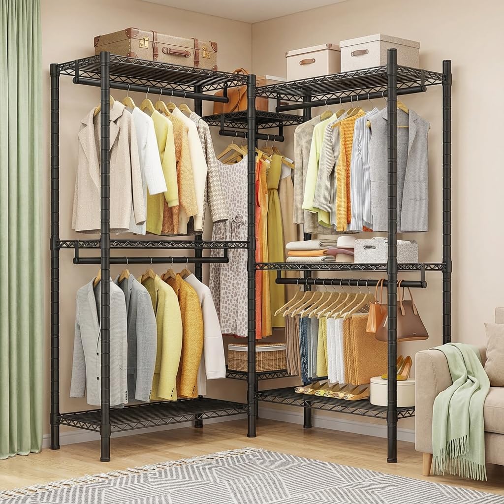 Clothes Rack, L Shaped Portable Closets for Hanging Clothes, 900LBS