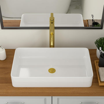24" Bathroom Sink Dorp in 24x14 Large White Vessel Sink for Bathroom Porcelain Rectangule Ceramic Modern