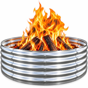 17" Tall Fire Pit Ring for Outside, Large & Safe Wood Burning Fire Pits with High Wall Design, Heavy Duty Galvanized