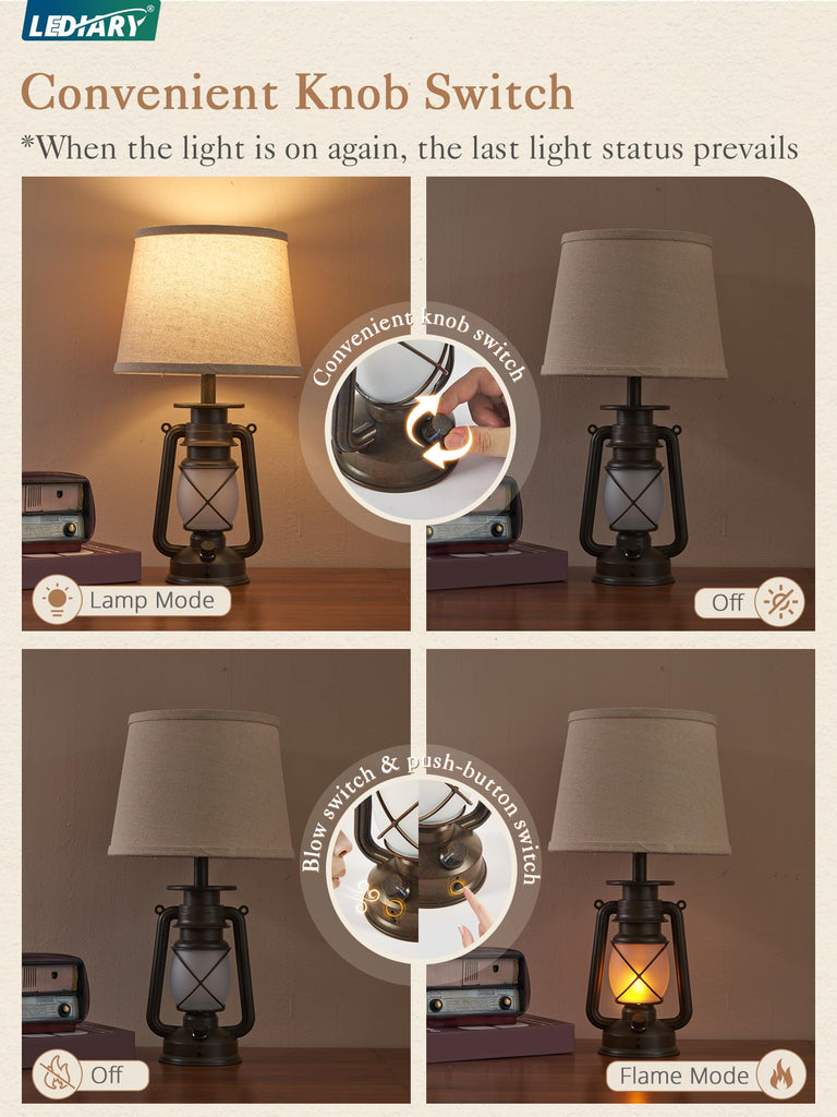 18.72" Farmhouse LED Lantern Flickering Flame Table Lamps Set of 2