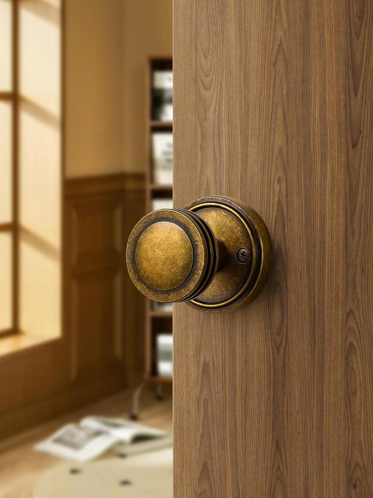 1 Pack Antique Brass Bronze Door Knobs Passage Door Knob Interior Door Handle for Hall and Closet Zinc Alloy