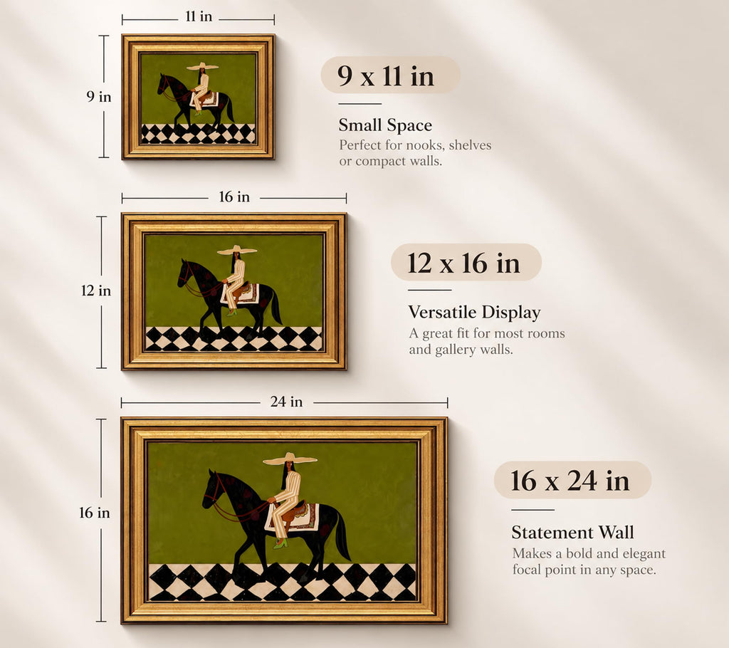 Vintage Gold Framed Western Cowgirl Horse Riding Canvas Wall Art 12x16in