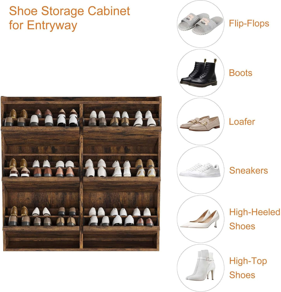 Shoe Cabinet, 6 Flip Drawers, Narrow Freestanding Shoe Organizer with Adjustable and Removable Shelves, Modern Wooden