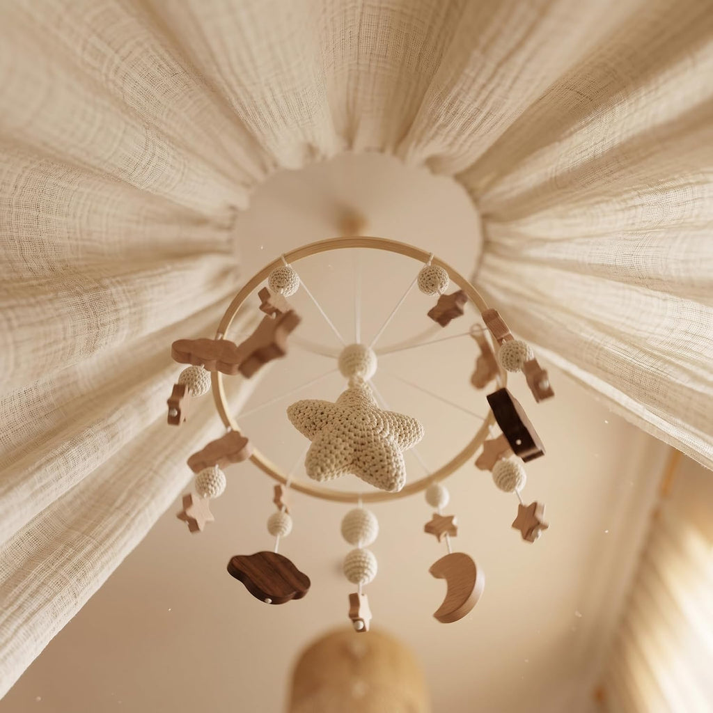 Boho Baby Crib Mobile for Boys and Girls, Stars, Clouds, Moon