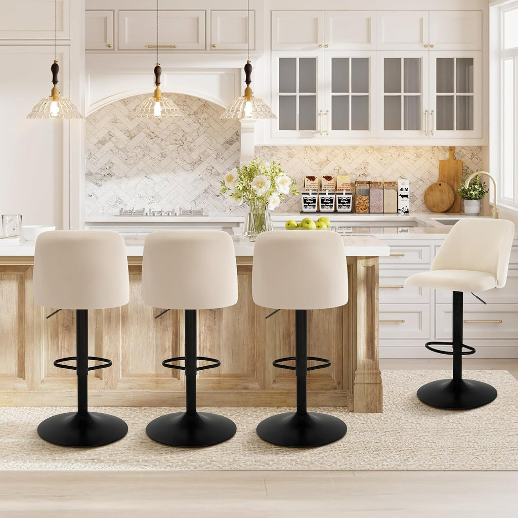 Bar Stools Set of 2, Modern Swivel Bar Chairs, Adjustable Upholstered Barstools Counter Height with Full Backrest