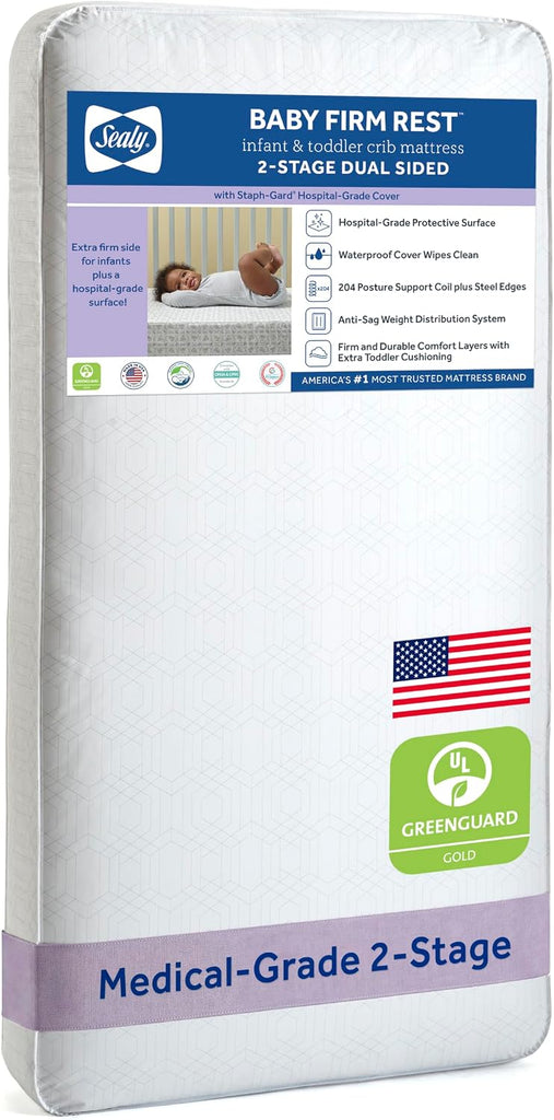 Infant & Toddler Crib Mattress, Firm Rest 2 Stage, 204 Coils, Waterproof Breathable, Non Toxic, GREENGUARD GOLD
