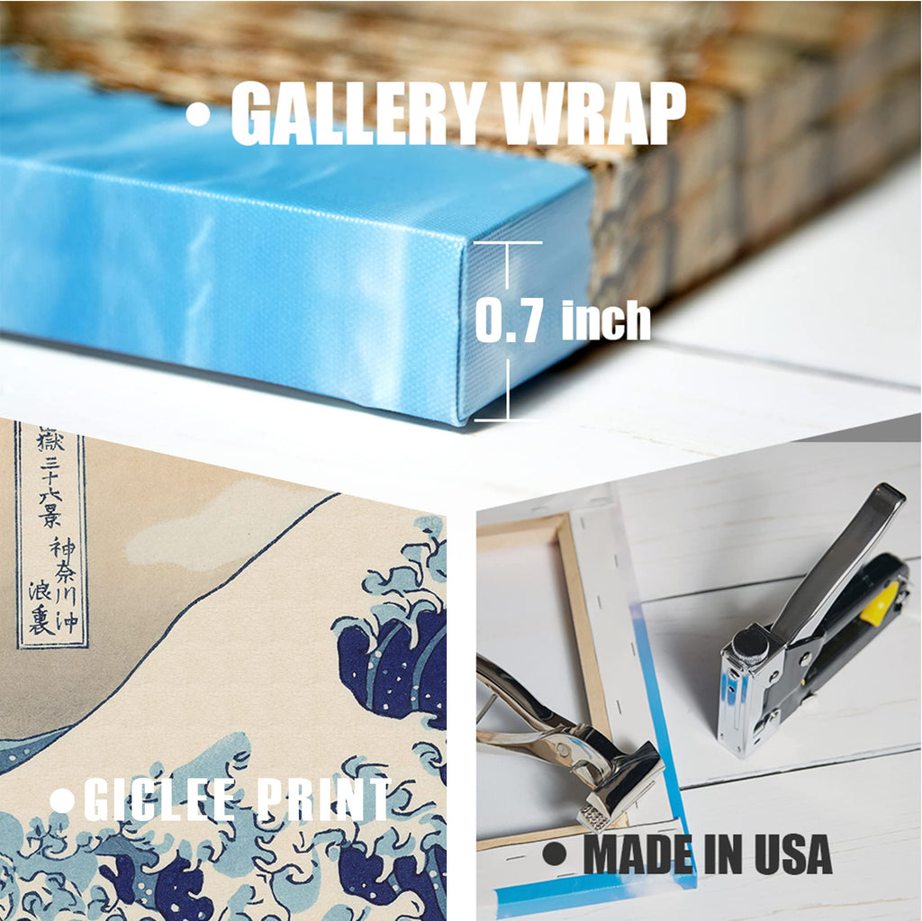 The Great Wave Off Kanagawa by Hokusai Cultural Historic 3 Panel wall Art Decorations Giclee Print On Canvas