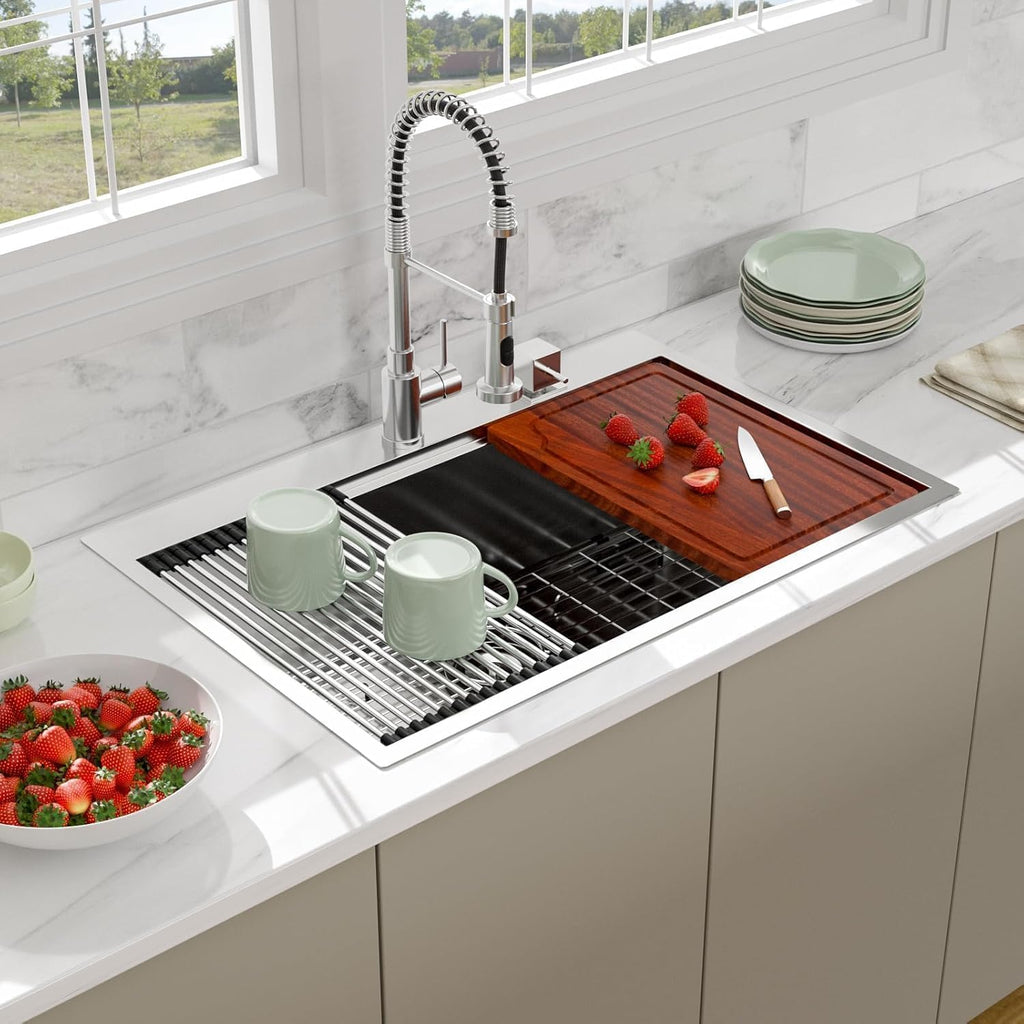 33 Drop In Workstation Kitchen Sink | 33x22 Single Bowl Workstation Sinks Stainless Steel Topmount Sink 16 Gauge