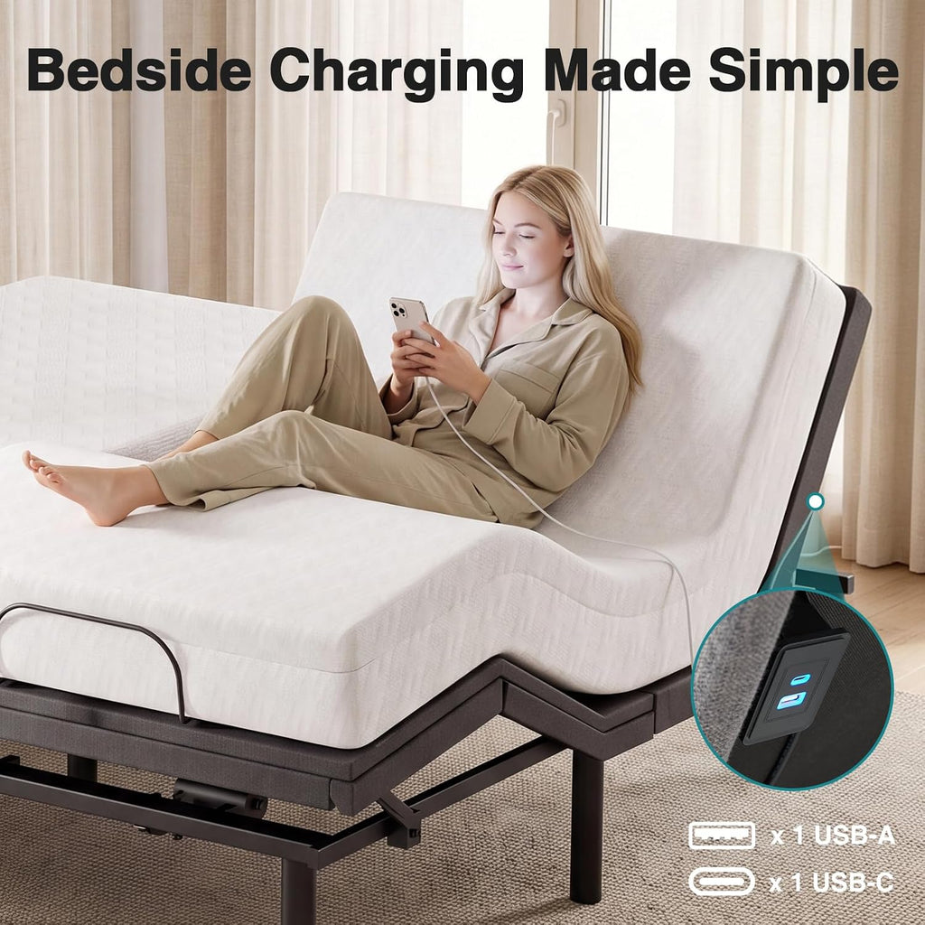 Split King Adjustable Bed Frame, Electric Base, Head & Foot Incline - Set of 2