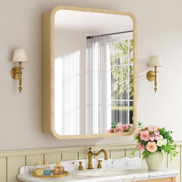 24x30 Inch Wood Medicine Cabinet with Mirror, Oak