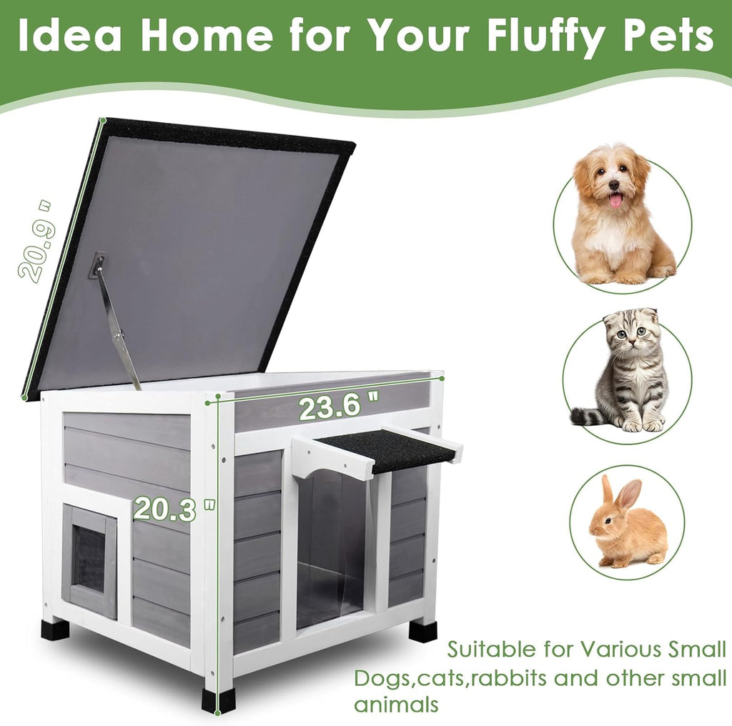 Outdoor Insulated Cat House, Weatherproof, Grey, 23.6"x20.9"x20.3"