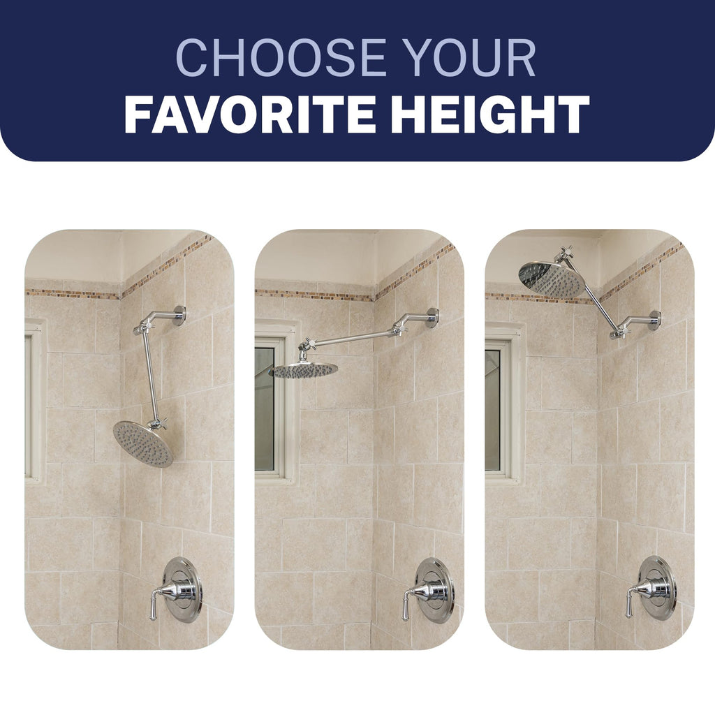 Metal Adjustable Shower Head Extension Arm, 12 Inch Reach