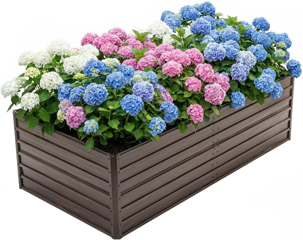 8x4x2 FT Galvanized Metal Raised Garden Bed Kit with Woodgrain Finish, Large Open-Bottom Outdoor Planter Box for