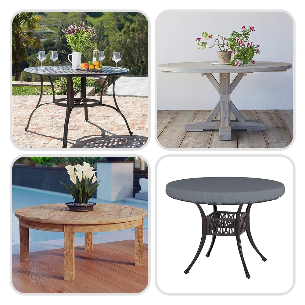Round Table Top Cover, 12 Oz Waterproof UV & Weather Resistant Patio Table Cover, Outdoor Table Cover Outdoor