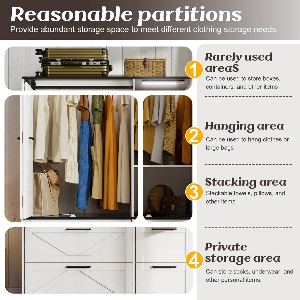 Armoire Wardrobe Closet with w/Folding Sliding Barn Door (9 Doors)