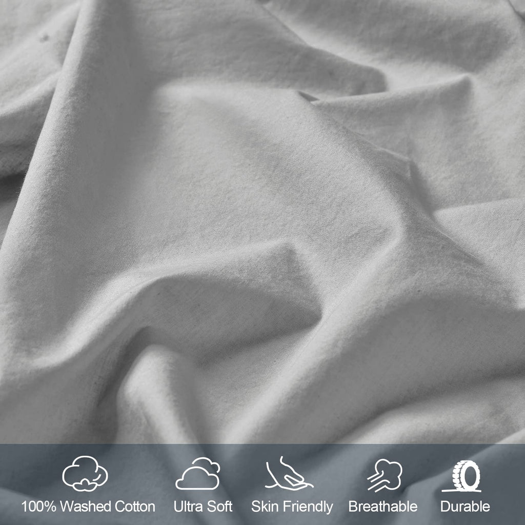 100% Garment Washed Cotton Fitted Sheet Queen Size - Cozy Cloud Soft Linen Like Bottom Sheet Only with Elastic Deep