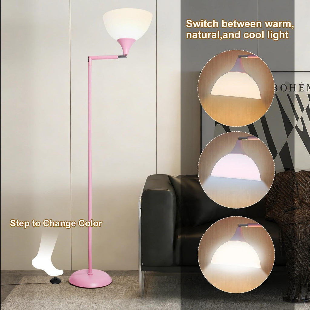 Adjustable head 76" Remote dimmable LED torchiere Floor Lamp, Pink