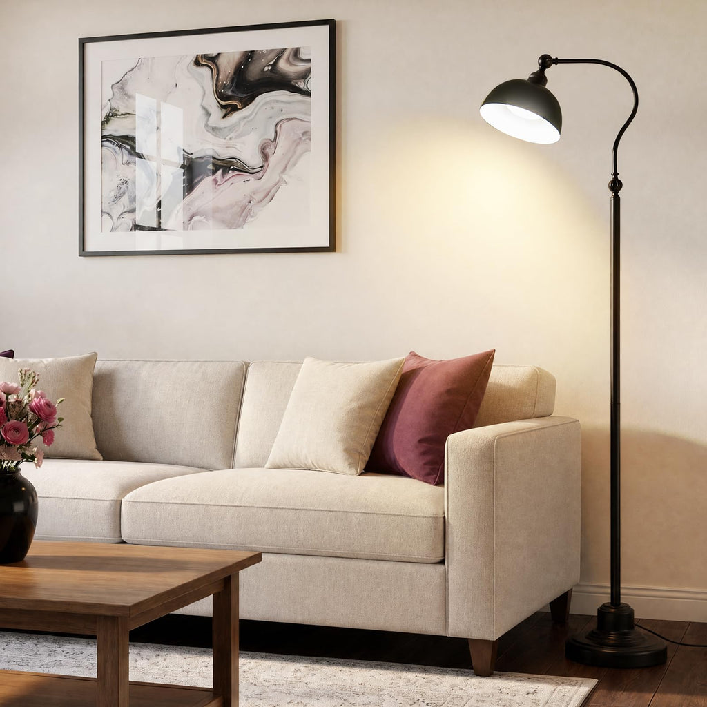 Black Vintage Industrial Floor Lamp, Gooseneck Standing Lamp