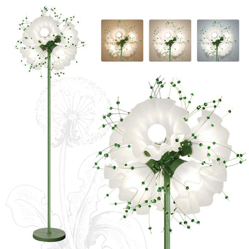 Flower Floor Lamp, Tall Crystal Floor Lamp with 6 LED Blubs, Green Floral Floor Lamps with 3 Color Temperatures