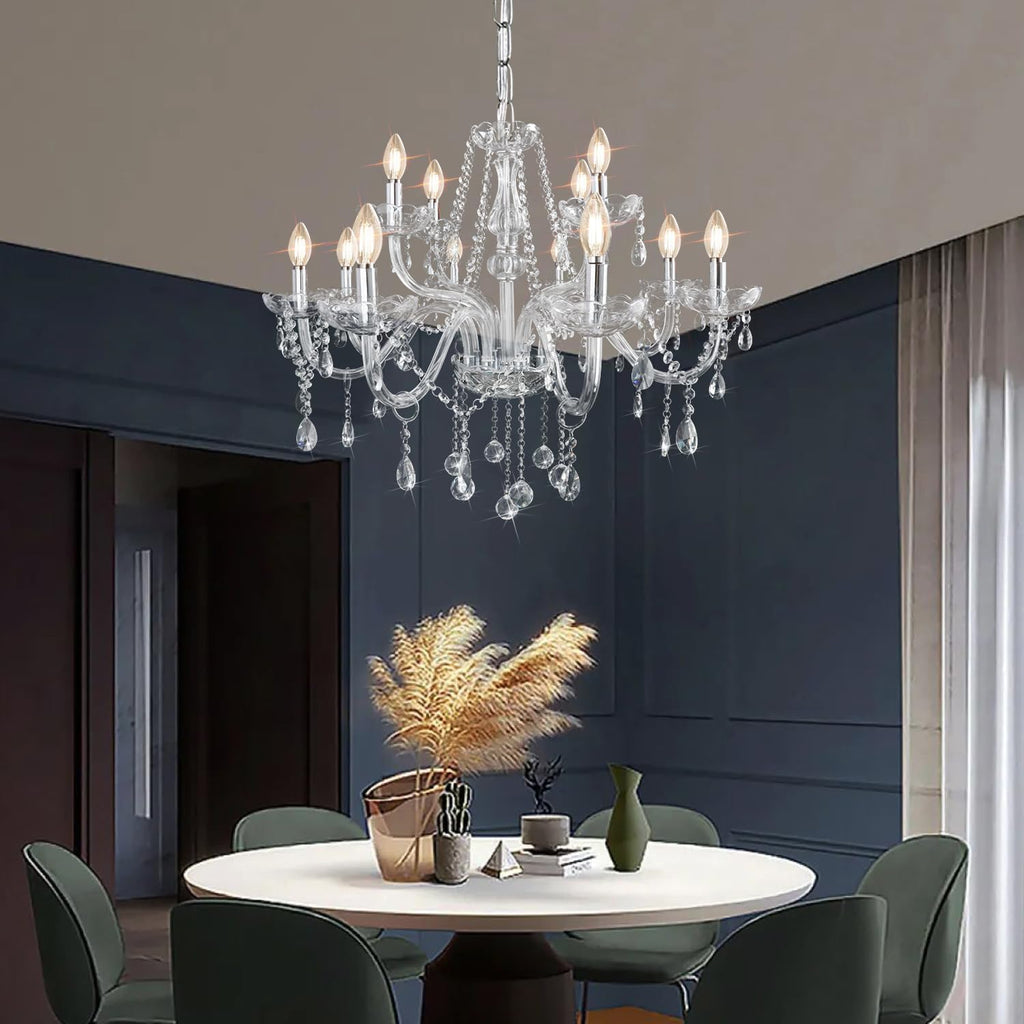 Gorgeous Vintage Crystal Chandelier 12-Lights K9 Large Crystal Candle Chandelier Pendant Ceiling Light Fixture for Living Room Dining Room Hallway Entry Chandeliers W33.5 X H47.2 A110-B0C32Q6J2Z