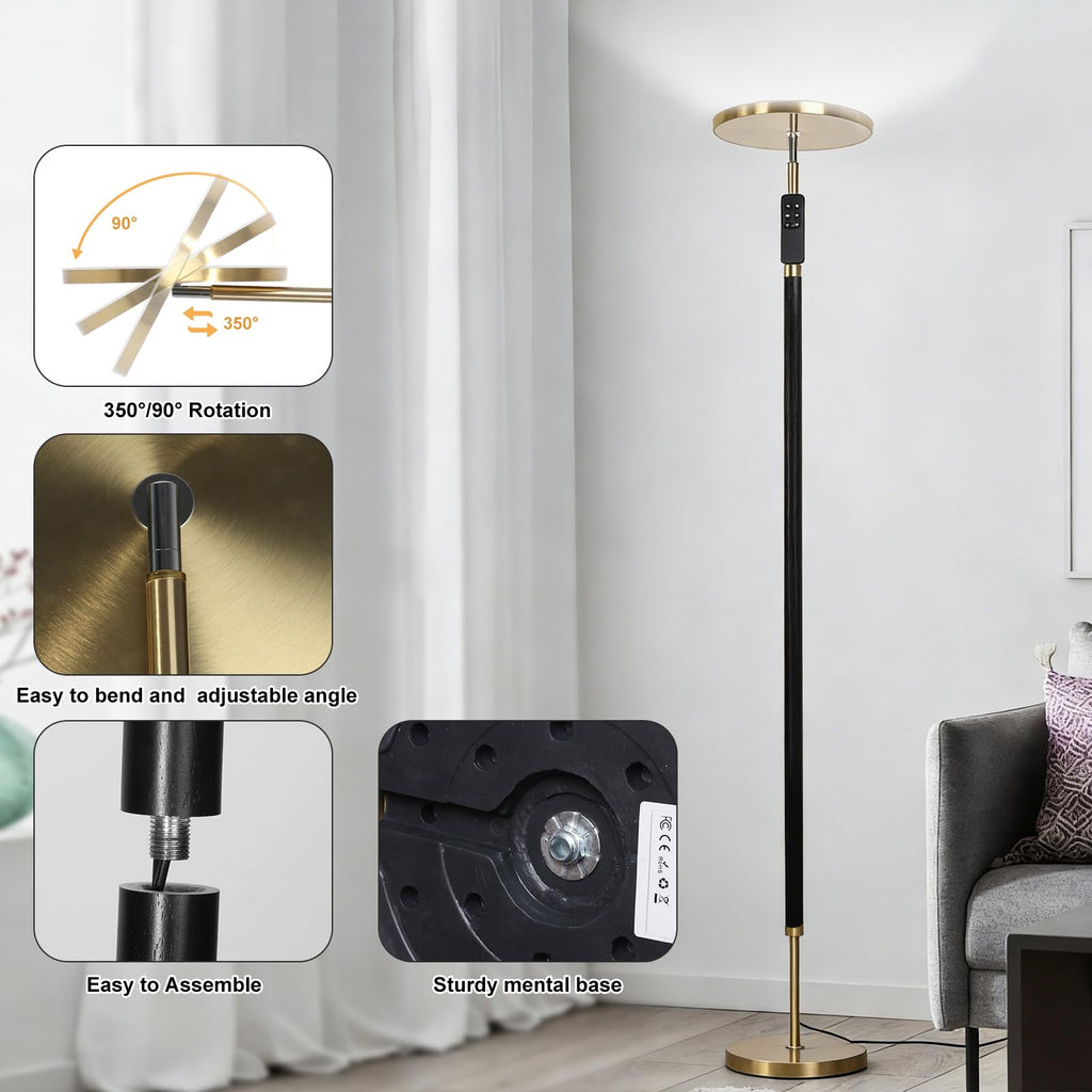 Solid Wood LED Torchiere Floor Lamp, 69" 3 Color Temp Dimmable with Remote