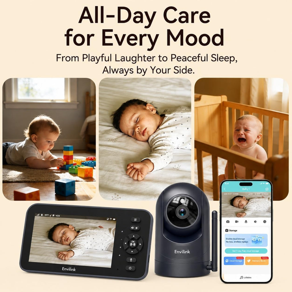 Video Baby Monitor with Camera and Audio, 5" Large Screen & Phone App, Remote 330° Pan 90° Tilt & 4X Zoom Baby