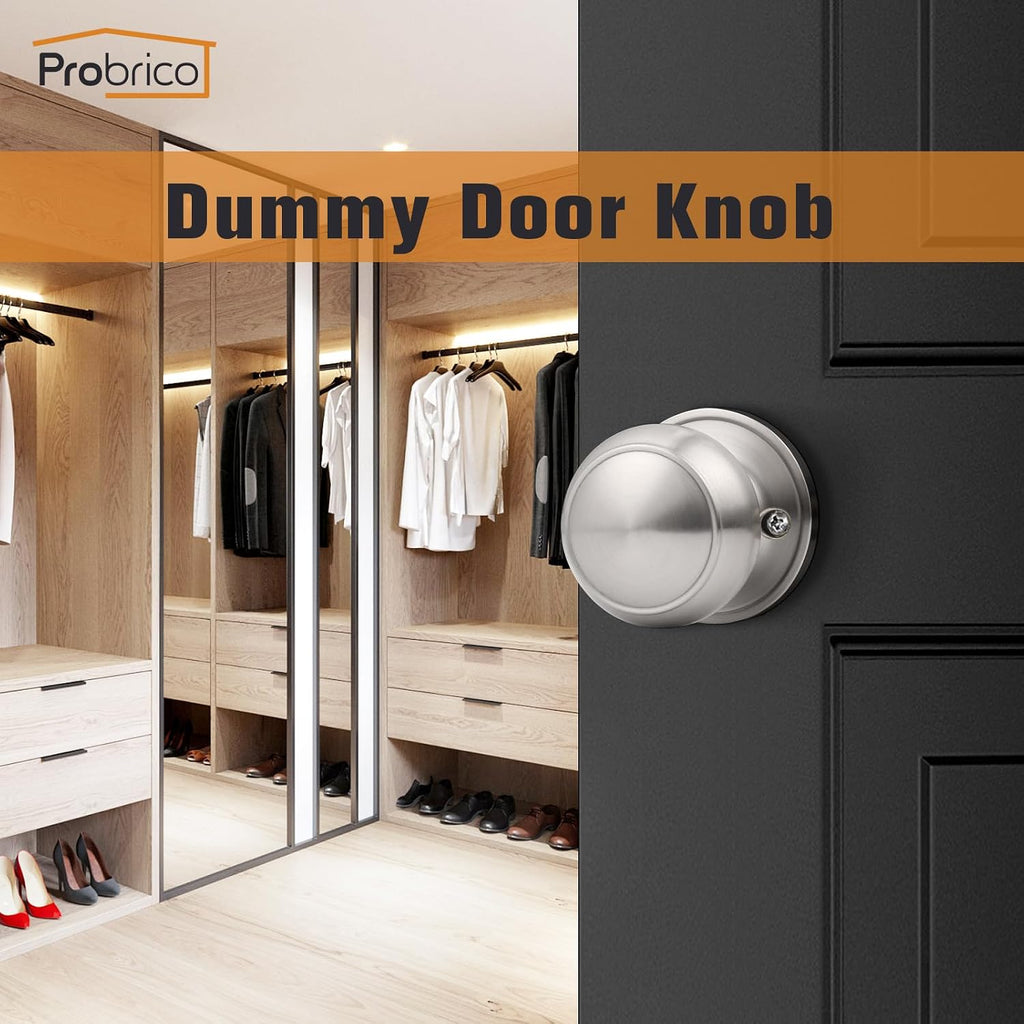 Dummy Door Knob Brushed Nickel Finish Interior Door Knobs 2 Pack, Colonial Ball Inactive Door Knob Hardware, One Side