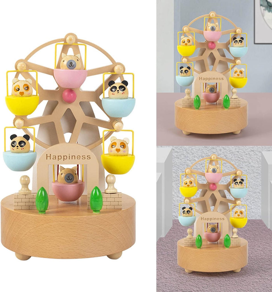 Windmill Music Box Ferris Wheel Carousel Wooden Ferris Wheel Music Box Wind Up Mechanism Rotating Ferris Wheel Music