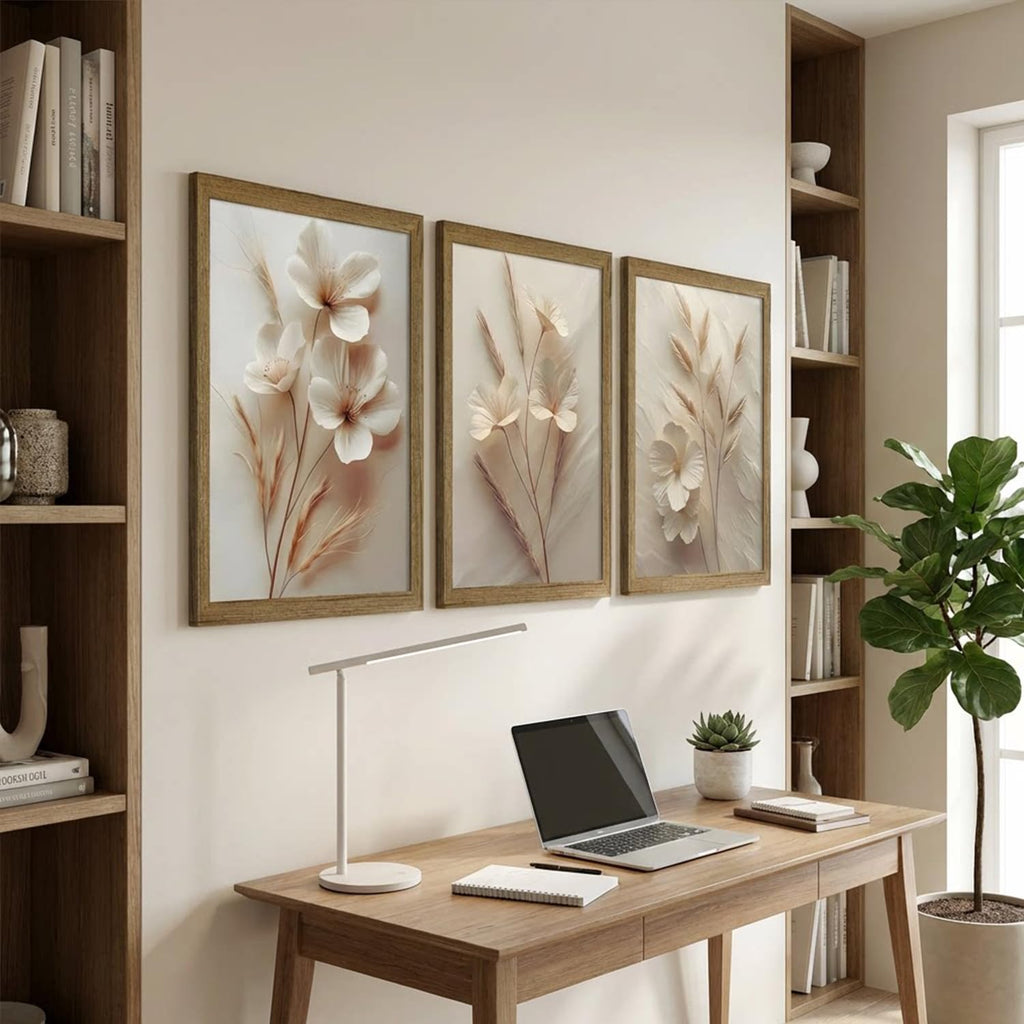Neutral Beige Floral Canvas Wall Art Set of 3 Beige Botanical Paintings Pictures Minimalist Flower Prints Artwork