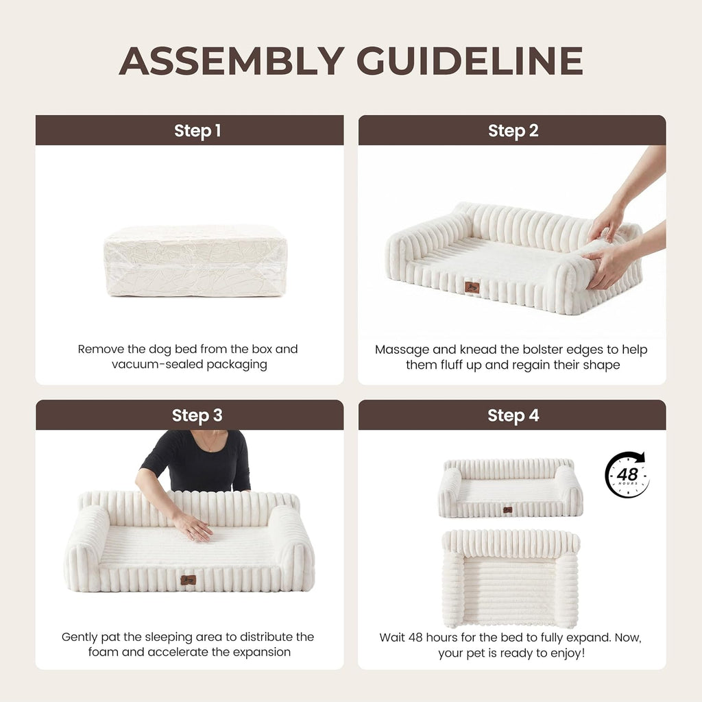 Orthopedic Dog Bed Large 35x25x9.5" Washable Cover Cream