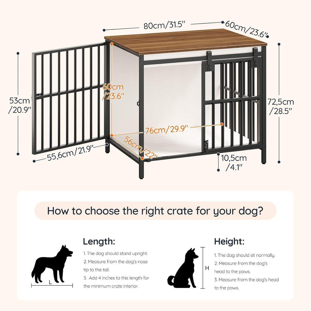 Dog Crate Furniture with Sliding Barn Door, Dog Kennel Indoor for Small/Medium Dogs, Heavy Duty Dog Cage with 2