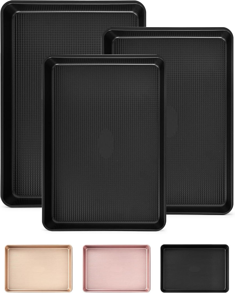 Saker 3-Piece Heavy Duty Carbon Steel Sheets Set Non-Stick | | Cookie Sheets,Oven Safe, Even Heating, for , Roasting