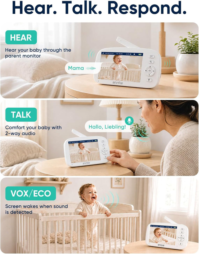 Video Baby Monitor with Camera and Audio, No WiFi, 5" HD Display