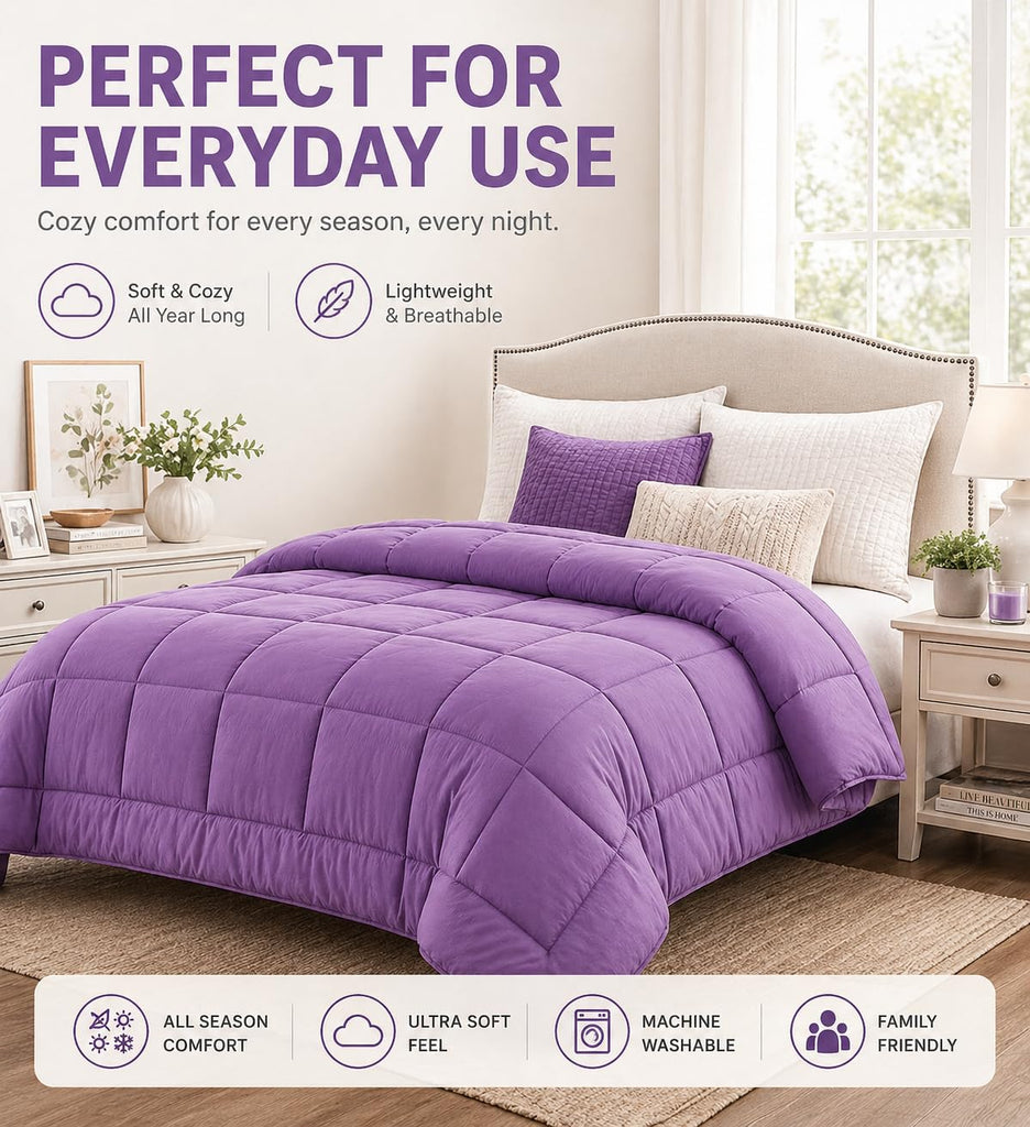 All Season Comforter - Ultra Soft Pre-Washed Microfiber Down Alternative Duvet Insert, Medium Weight, Fluffy, Box