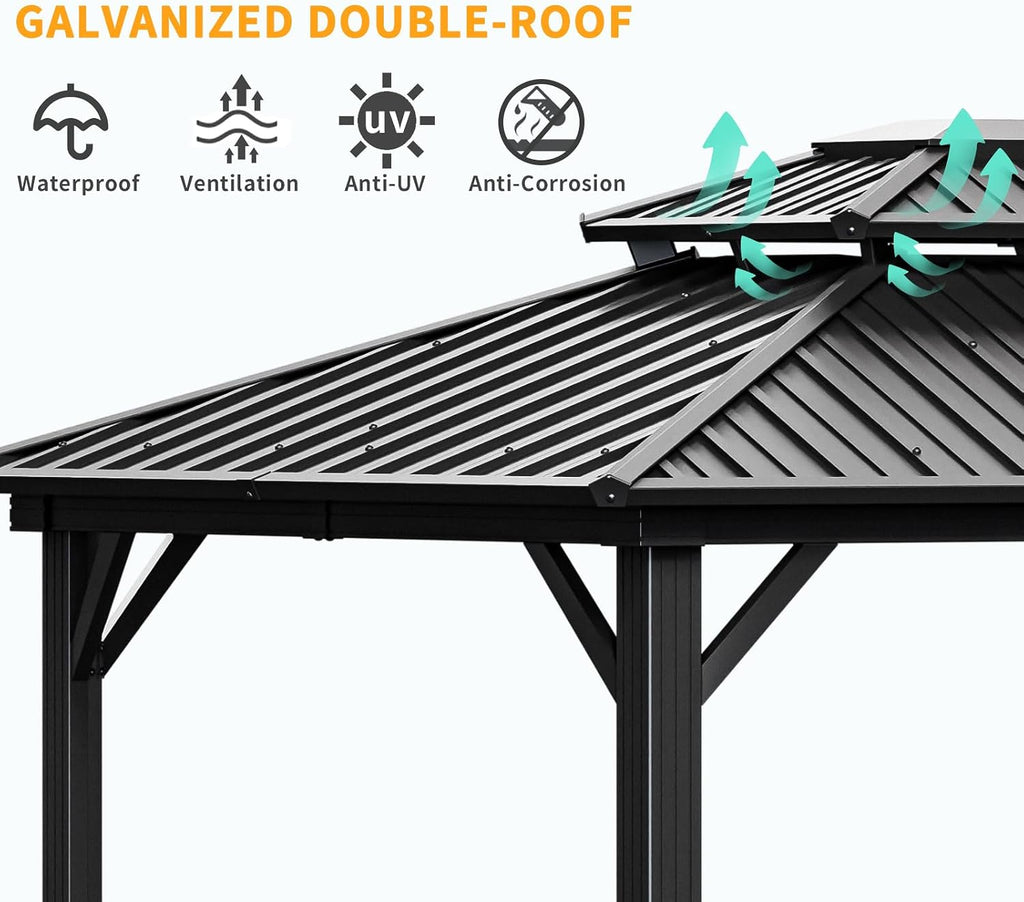 10x12 Hardtop Gazebo on Clearance with Heavy Duty Galvanized Steel Double Metal roof,Aluminum Frame,Patio Hard Top