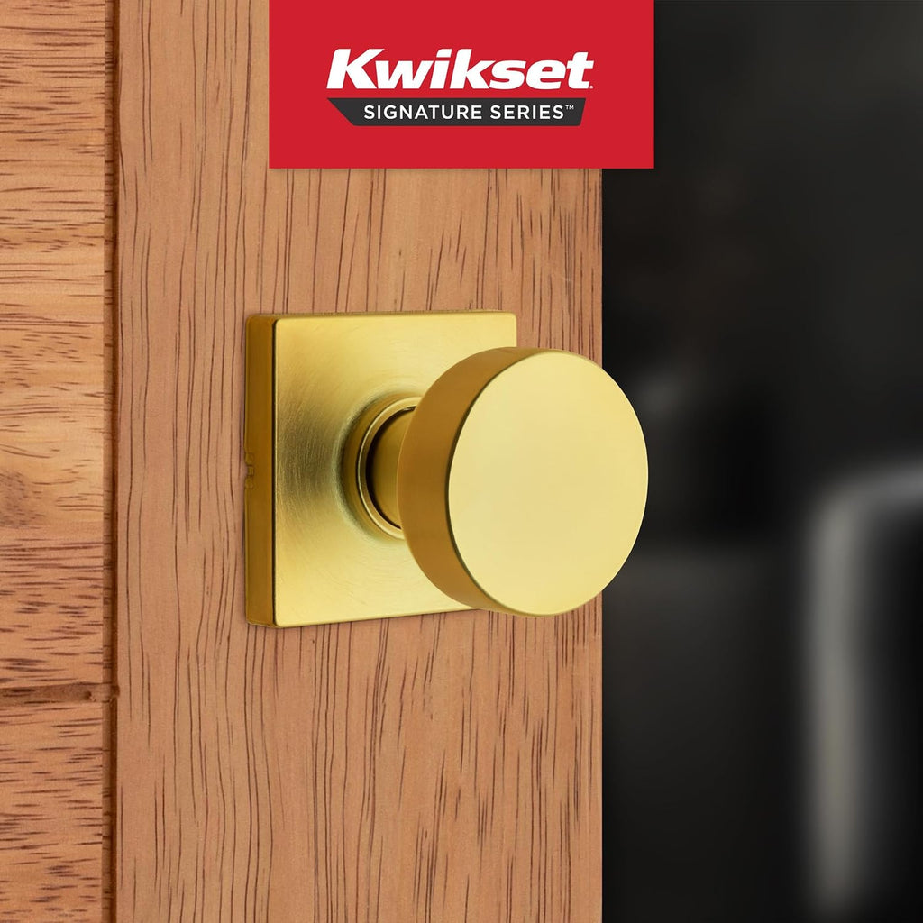 Pismo Interior Passage Door Knob, Handle for Closet and Hallway Doors, Non-Locking Doorknob, Satin Brass, Square