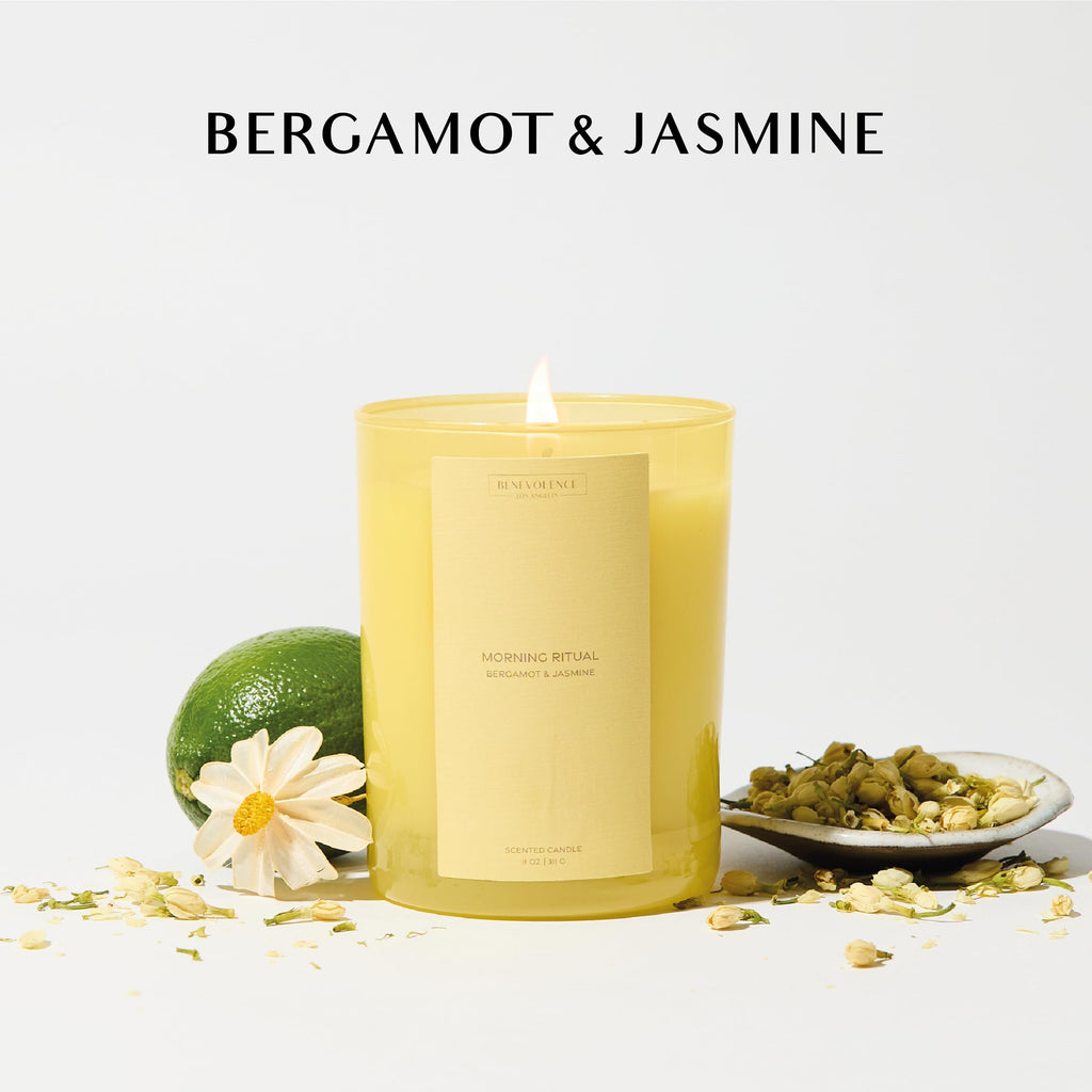 Bergamot & Jasmine Scented Candle | 11oz, 60 Hour Burn | Natural Soy Wax, Cotton Wick | Soy Scented Candles